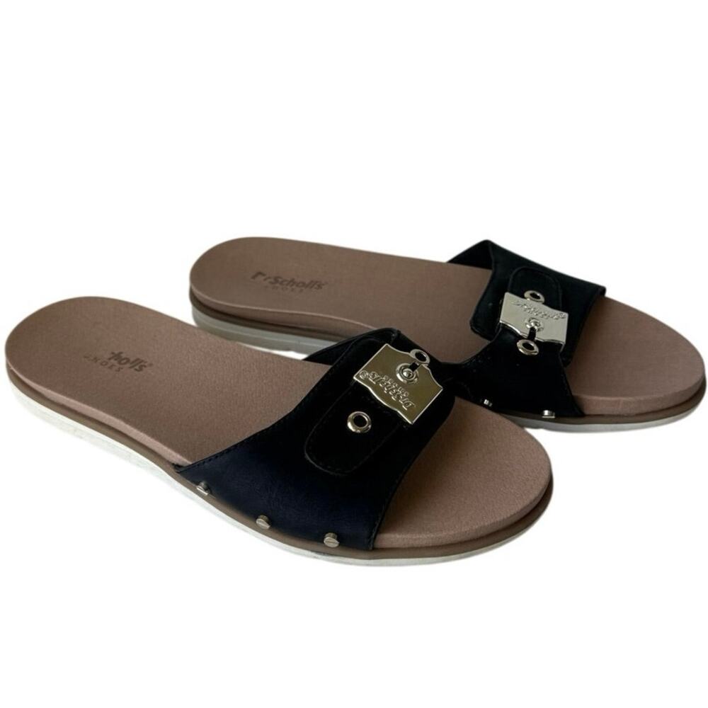 Dr. Scholl's Shoes Black Faux Leather Buckle Slide Sandals US 8M